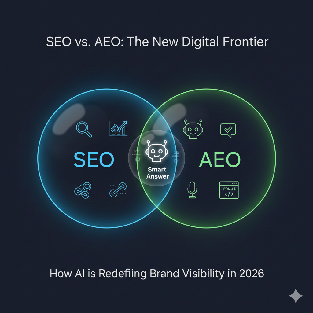 AEO vs SEO comparison for digital marketing 2026